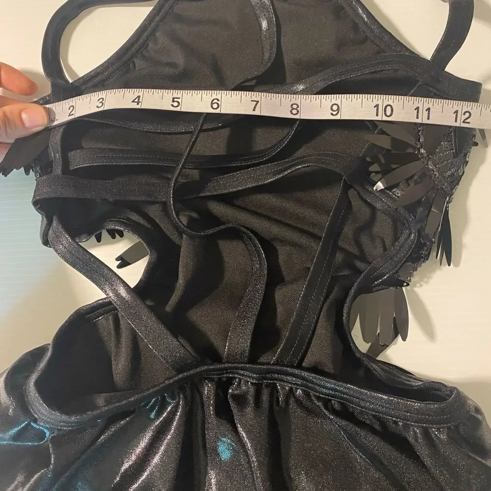 WEISSMAN Elite Dance Costume black fringe glam Do It Like This 15259 LC child